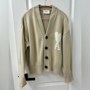 Ami men classic wool cardigan sweater size m color beige